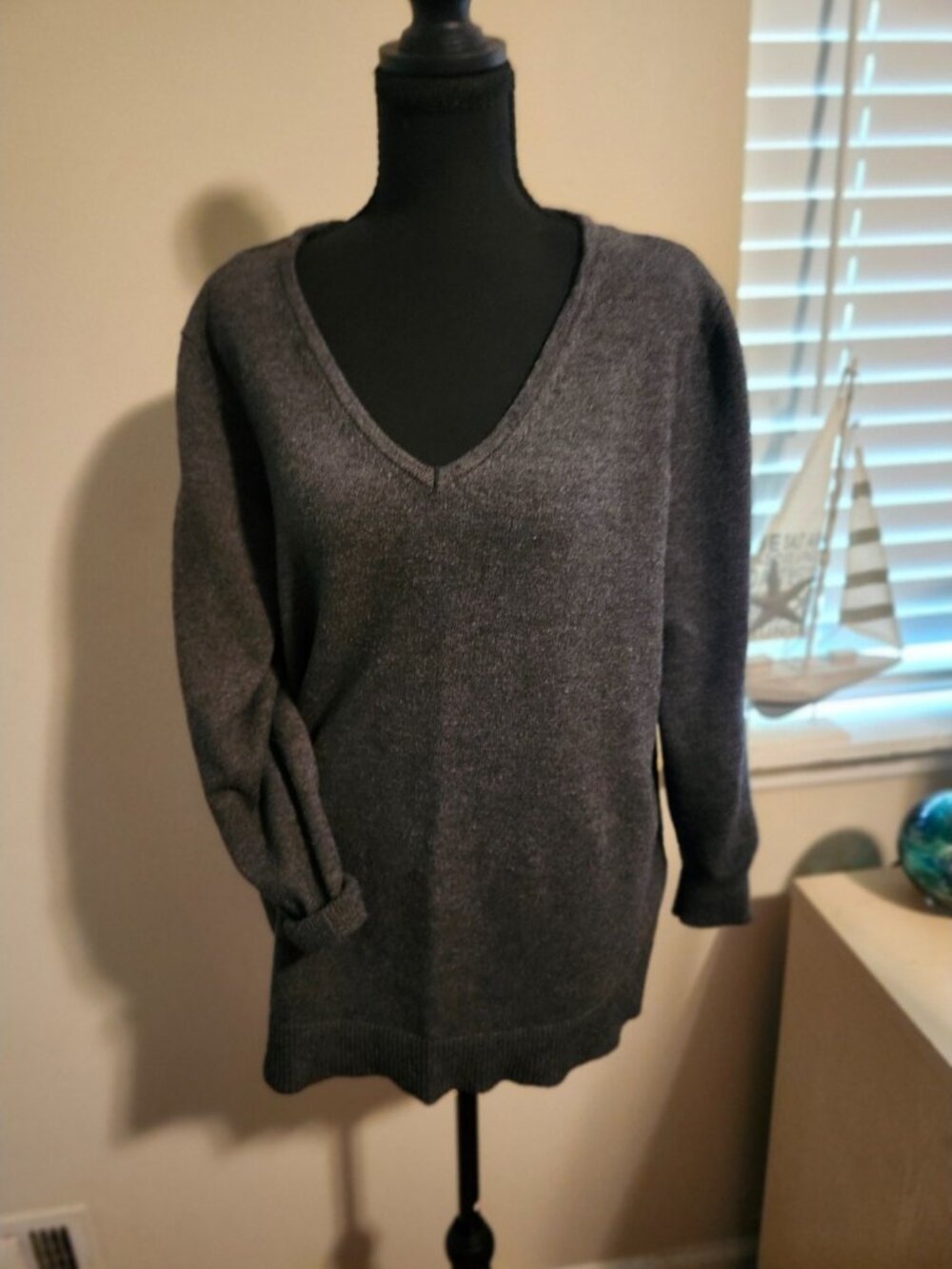 Classic Lane Bryant Heather Gray V Neck Sweater 18 Preppy Academia Layering Dark
